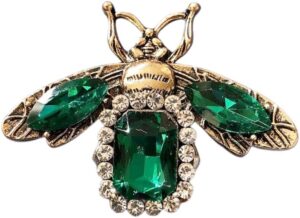 Gold Rhinestone Bee Brooch Pin for Women Men Fashion Crystal Vintage Green CZ Emerald Insect Animal Brooches Lapel Pins Dainty Dress Accessories Jewelry Boutonniere Corsage for Hat Bag Suit Tie