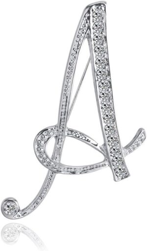 51WhXSyOD-L._AC_SL1000.jpg Letter Brooch Pins Initial Rhinestone Brooch for Women Crafts Silvery A-Z