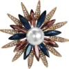 Austrain Crystal Geometry Flower Brooch Pins with Simulated Pearl Bouquet Jewelry Accessories for Women