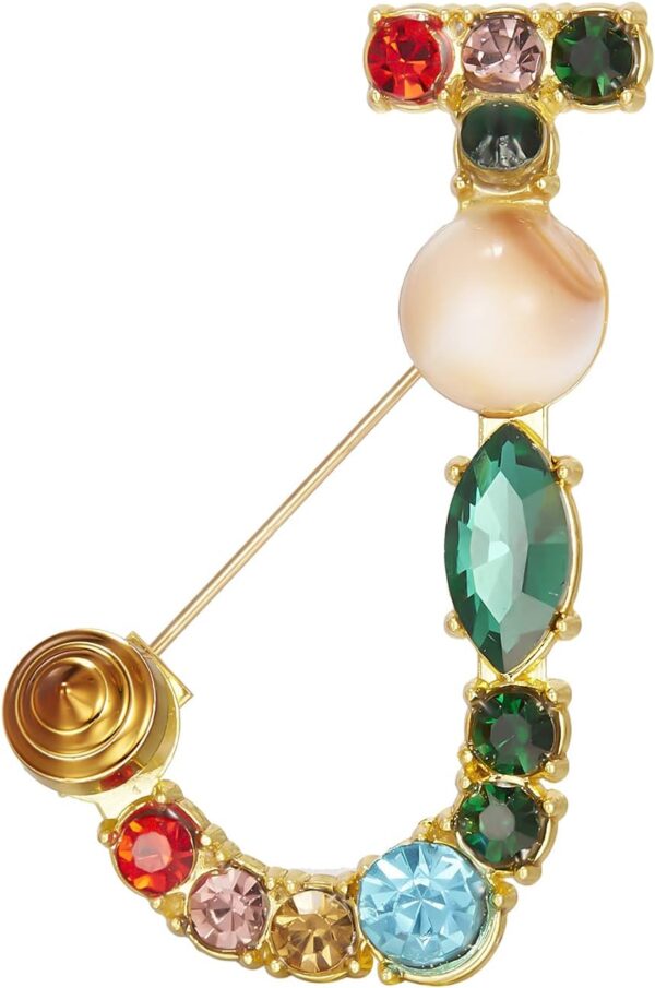 Crystal Pearl Initial Brooch Gold Plated Enamel Colorful Letter Alphabet Breastpin Pin for GIFTS
