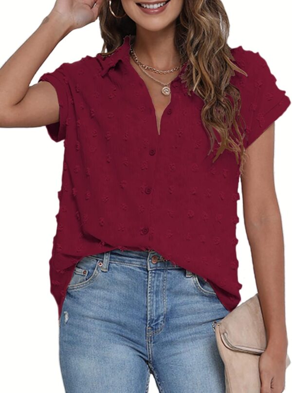 Women White Button Down Shirt Dressy Casual Work Tops Chiffon Blouse Summer Short Sleeve Shirts