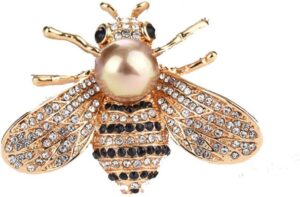 61GppfyspKL._AC_SL1000.jpg Honey Bee Brooches Crystal Insect Themed Bee Brooch Animal Fashion Shell Pearl Brooch Pin Gold Tone
