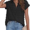 Women White Button Down Shirt Dressy Casual Work Tops Chiffon Blouse Summer Short Sleeve Shirts