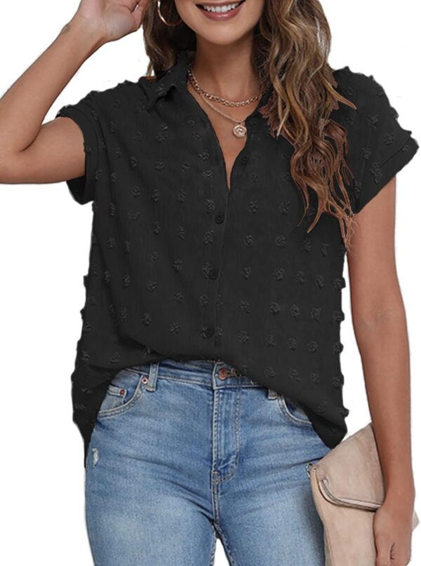 Women White Button Down Shirt Dressy Casual Work Tops Chiffon Blouse Summer Short Sleeve Shirts