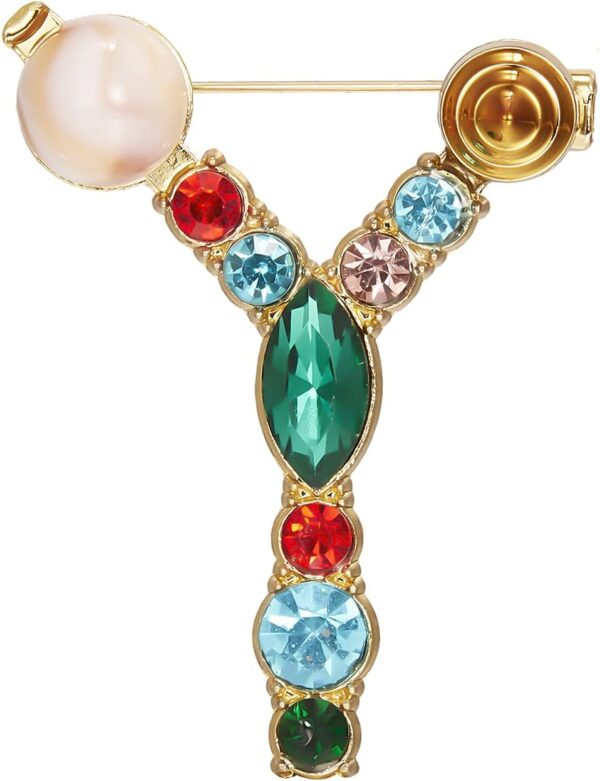 Crystal Pearl Initial Brooch Gold Plated Enamel Colorful Letter Alphabet Breastpin Pin for GIFTS