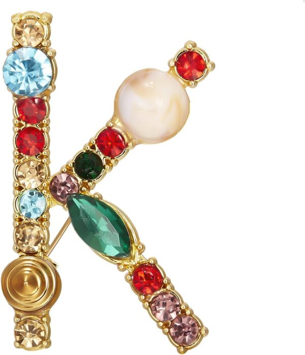 Crystal Pearl Initial Brooch Gold Plated Enamel Colorful Letter Alphabet Breastpin Pin for GIFTS