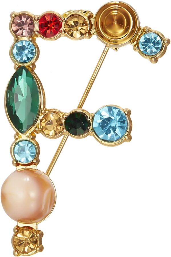 Crystal Pearl Initial Brooch Gold Plated Enamel Colorful Letter Alphabet Breastpin Pin for GIFTS