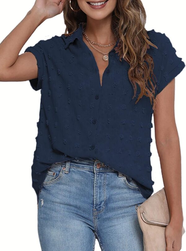 Women White Button Down Shirt Dressy Casual Work Tops Chiffon Blouse Summer Short Sleeve Shirts