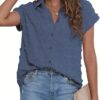 Women White Button Down Shirt Dressy Casual Work Tops Chiffon Blouse Summer Short Sleeve Shirts