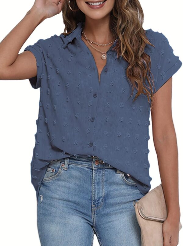 Women White Button Down Shirt Dressy Casual Work Tops Chiffon Blouse Summer Short Sleeve Shirts