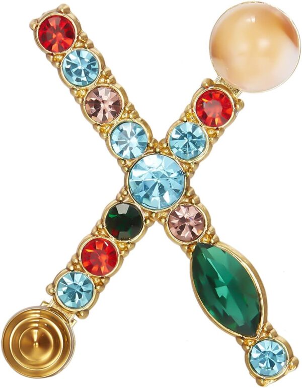 Crystal Pearl Initial Brooch Gold Plated Enamel Colorful Letter Alphabet Breastpin Pin for GIFTS