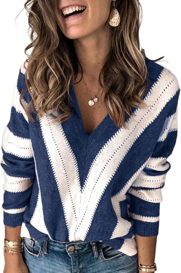 71-SmypEPBS._AC_SL1500.jpg Womens 2024 Deep V Neck Sweaters Striped Long Sleeve Knit Pullover Sweaters for Women