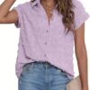 Women White Button Down Shirt Dressy Casual Work Tops Chiffon Blouse Summer Short Sleeve Shirts