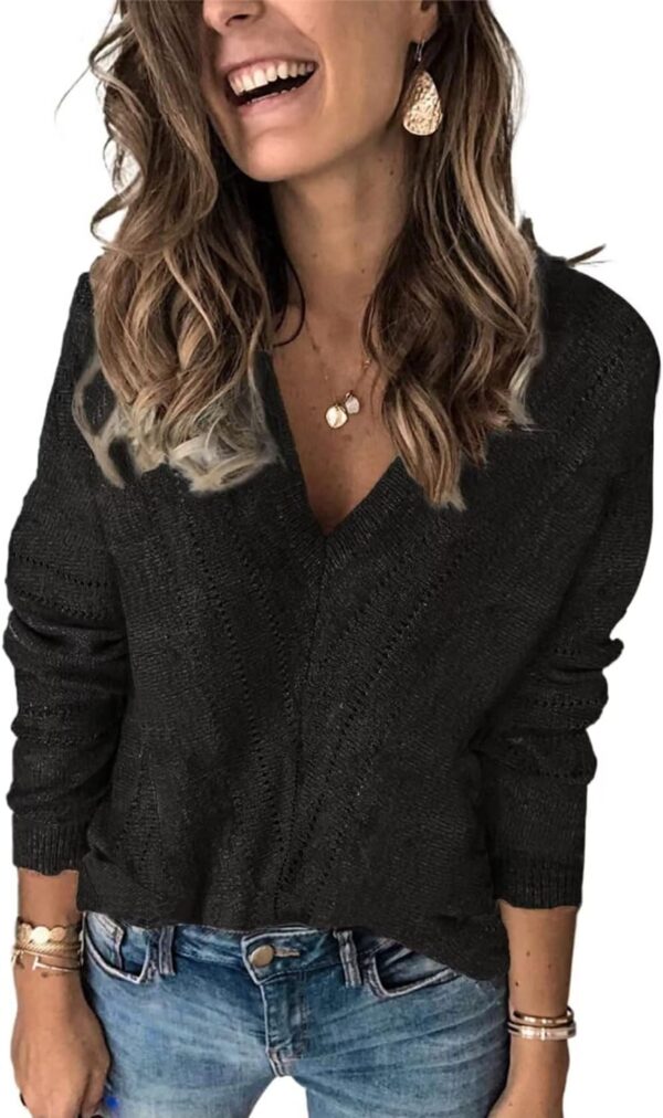 713ePj4I05L._AC_SL1472.jpg Womens 2024 Deep V Neck Sweaters Striped Long Sleeve Knit Pullover Sweaters for Women