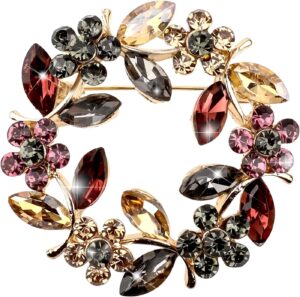 Flower Brooches for Women,Wreath Brooch Pin Rhinestone Brooch Pins Crystal Pearl Flower Brooches Pins Rose Flower Brooches Rose Floral Vintage Brooch for Women Girls Coats,Wedding,Shawls,Parties,Proms