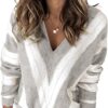 717h5jLeRdS._AC_SL1500.jpg Womens 2024 Deep V Neck Sweaters Striped Long Sleeve Knit Pullover Sweaters for Women