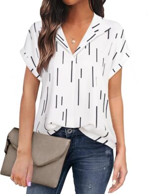 Women's Short Sleeve Chiffon Blouses for Office Work Business Attire Collared Shirts