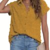 Women White Button Down Shirt Dressy Casual Work Tops Chiffon Blouse Summer Short Sleeve Shirts