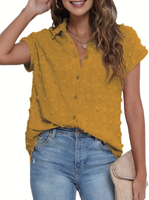 Women White Button Down Shirt Dressy Casual Work Tops Chiffon Blouse Summer Short Sleeve Shirts