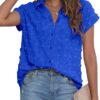 Women White Button Down Shirt Dressy Casual Work Tops Chiffon Blouse Summer Short Sleeve Shirts