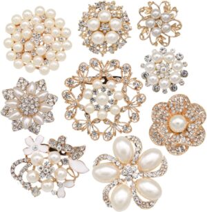 71aawi28BGL._AC_SL1001.jpg Lot 9pcs Rose Gold-Tone Rhinestone brooches, Big Pearl Crystal Wedding Bouquet kit Set