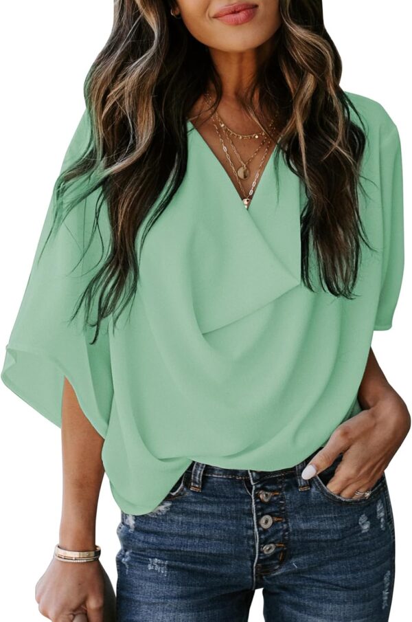 Womens Blouses and Tops Short Sleeve Chiffon Shirts and Tops