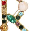Crystal Pearl Initial Brooch Gold Plated Enamel Colorful Letter Alphabet Breastpin Pin for GIFTS