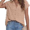 Women White Button Down Shirt Dressy Casual Work Tops Chiffon Blouse Summer Short Sleeve Shirts