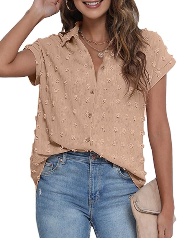 Women White Button Down Shirt Dressy Casual Work Tops Chiffon Blouse Summer Short Sleeve Shirts