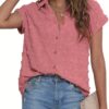 Women White Button Down Shirt Dressy Casual Work Tops Chiffon Blouse Summer Short Sleeve Shirts