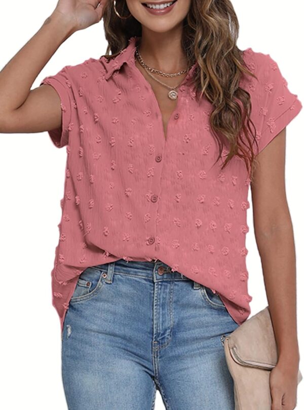 Women White Button Down Shirt Dressy Casual Work Tops Chiffon Blouse Summer Short Sleeve Shirts