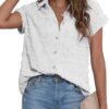 Women White Button Down Shirt Dressy Casual Work Tops Chiffon Blouse Summer Short Sleeve Shirts