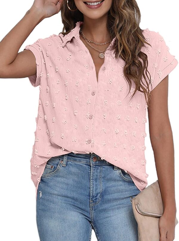 Women White Button Down Shirt Dressy Casual Work Tops Chiffon Blouse Summer Short Sleeve Shirts