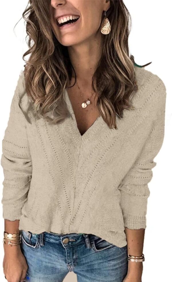 71msv_RFMRL._AC_SL1472.jpg Womens 2024 Deep V Neck Sweaters Striped Long Sleeve Knit Pullover Sweaters for Women