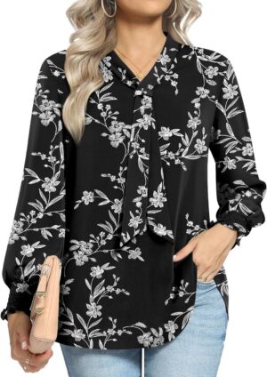Women's Fall Long Sleeve Chiffon Blouse Winter V-Neck Tunic Tops Business Shirt