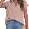 Women White Button Down Shirt Dressy Casual Work Tops Chiffon Blouse Summer Short Sleeve Shirts