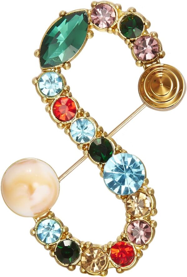 Crystal Pearl Initial Brooch Gold Plated Enamel Colorful Letter Alphabet Breastpin Pin for GIFTS