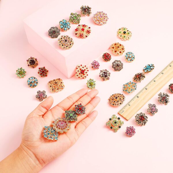 36 Pieces Brooches Jewelry for Women Mixed Color Rhinestone Flower Brooches Bulk Decorative Pins Costume Jewelry Pins Crystal Vintage Lapel Pins Wedding Bouquet Broaches Kit Crafts