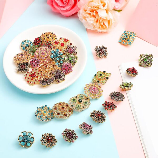 36 Pieces Brooches Jewelry for Women Mixed Color Rhinestone Flower Brooches Bulk Decorative Pins Costume Jewelry Pins Crystal Vintage Lapel Pins Wedding Bouquet Broaches Kit Crafts