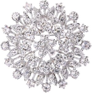 Women's Austrian Crystal Elegant Flower Leaf Bridal Corsage Brooch Pin