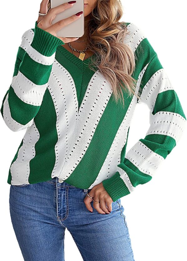 81nBjXWDrUL._AC_SL1500.jpg Womens 2024 Deep V Neck Sweaters Striped Long Sleeve Knit Pullover Sweaters for Women