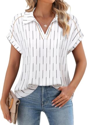 Women's Short Sleeve Chiffon Blouses Office Work Dress Shirts Business Casual Tops