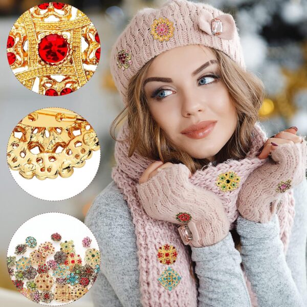 36 Pieces Brooches Jewelry for Women Mixed Color Rhinestone Flower Brooches Bulk Decorative Pins Costume Jewelry Pins Crystal Vintage Lapel Pins Wedding Bouquet Broaches Kit Crafts