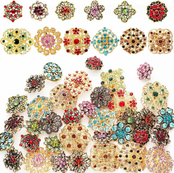 36 Pieces Brooches Jewelry for Women Mixed Color Rhinestone Flower Brooches Bulk Decorative Pins Costume Jewelry Pins Crystal Vintage Lapel Pins Wedding Bouquet Broaches Kit Crafts